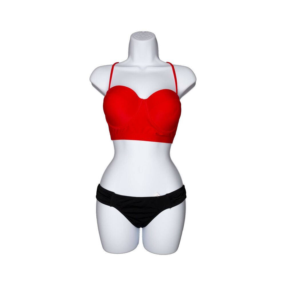 Unique & Classic Women Wired Strapped Bandeau Top Solid Red Size XXL